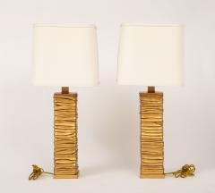 Pair of Gold Tone Metalic Column Lamps  - 4203018