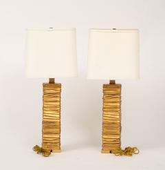 Pair of Gold Tone Metalic Column Lamps  - 4203021