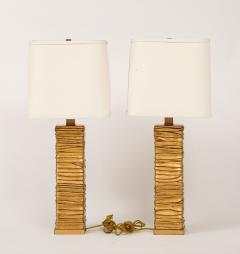 Pair of Gold Tone Metalic Column Lamps  - 4203022