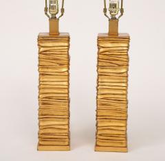 Pair of Gold Tone Metalic Column Lamps  - 4203024