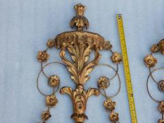 Pair of Golden Wood Wall Lamps Romantic Venice Console Garlands Mirrors - 2323029