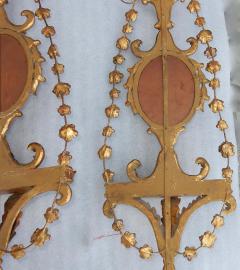 Pair of Golden Wood Wall Lamps Romantic Venice Console Garlands Mirrors - 2323106