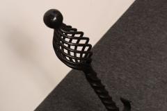 Pair of Gothic Revival Firedogs Andirons with Basket Twist and Scroll Motif - 4452696