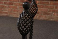 Pair of Gothic Revival Firedogs Andirons with Basket Twist and Scroll Motif - 4452699