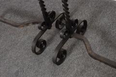 Pair of Gothic Revival Firedogs Andirons with Basket Twist and Scroll Motif - 4452700