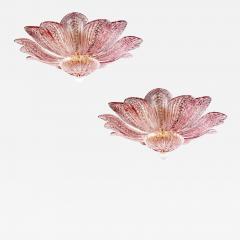 Pair of Graceful Pink Amethyst Murano Glass Leave Ceiling Light or Chandelier - 3496637
