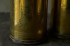 Pair of Grapevine Decorated Trench Art Vases in Patinated Brass 1920s - 4677379