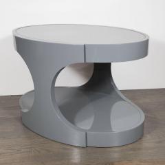 Pair of Graphic Modernist Gray Lacquered Two Tiered Oval Side Tables - 1522737