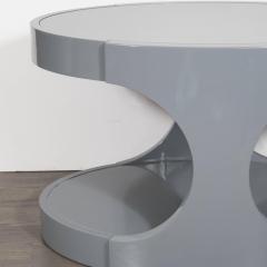 Pair of Graphic Modernist Gray Lacquered Two Tiered Oval Side Tables - 1522738