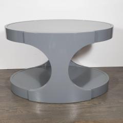 Pair of Graphic Modernist Gray Lacquered Two Tiered Oval Side Tables - 1522739