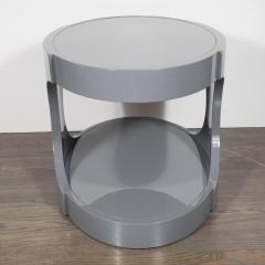 Pair of Graphic Modernist Gray Lacquered Two Tiered Oval Side Tables - 1522740