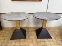 Pair of Gray Granite and Brass Side Tables Italy 1980s - 1860817