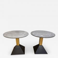 Pair of Gray Granite and Brass Side Tables Italy 1980s - 1864355