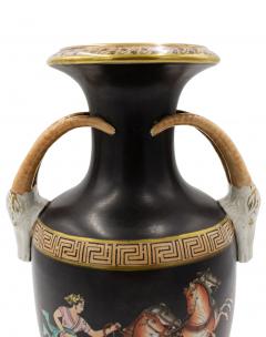 Pair of Grecian Orange and Black Porcelain Vases - 4201302