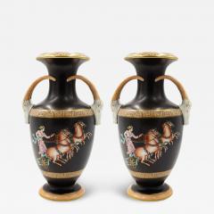 Pair of Grecian Orange and Black Porcelain Vases - 4263209