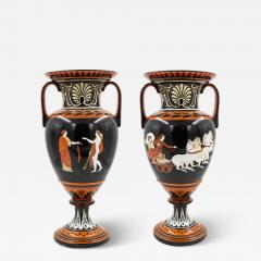 Pair of Grecian Style Black and Orange Porcelain Vases - 4263138