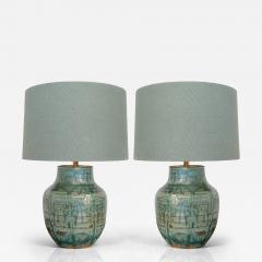 Pair of Green Drip Glazed Table Lamps - 4444474