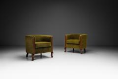 Pair of Green Funkis Easy Chairs with Oak Frame Scandinavia 1930s - 4138426