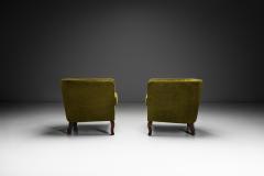 Pair of Green Funkis Easy Chairs with Oak Frame Scandinavia 1930s - 4138428