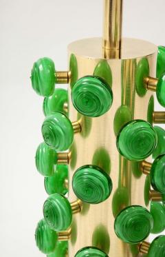 Pair of Green Murano Glass Knobs and Brass Cylinder Sculptural Lamps Italy 2021 - 2094085