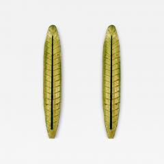 Pair of Green Murano Glass Leaf Wall Sconces Italy 1990s - 4747609