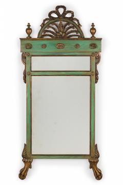 Pair of Green Painted Trumeau Dual Mirrors with Arch and Bow Pediments - 4171154