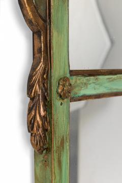 Pair of Green Painted Trumeau Dual Mirrors with Arch and Bow Pediments - 4171155