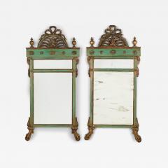 Pair of Green Painted Trumeau Dual Mirrors with Arch and Bow Pediments - 4196112