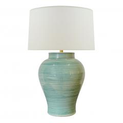 Pair of Green Stoneware Urn Shaped Table Lamps - 4444291