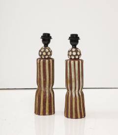Pair of Grooved Pottery Table Lamps - 3265818