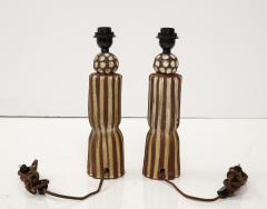 Pair of Grooved Pottery Table Lamps - 3265822