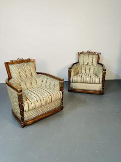 Pair of Grosfeld House Hi Back Arm Chairs Bergere or Lounge Chairs - 3136839