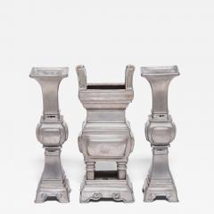 Pair of Gu Form Vases with a Tall Arched Handle Censer - 4173714