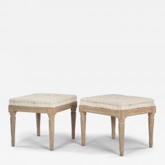 Pair of Gustavian Light Gray Painted Stools - 4062516