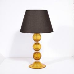 Pair of Hand Amber Hued Murano Lamps with 24 Karat Gold Bands - 2909066
