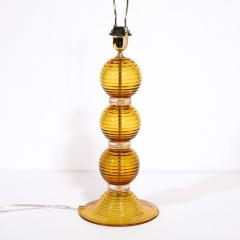 Pair of Hand Amber Hued Murano Lamps with 24 Karat Gold Bands - 2909068