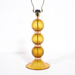 Pair of Hand Amber Hued Murano Lamps with 24 Karat Gold Bands - 2909164