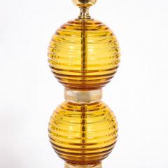 Pair of Hand Amber Hued Murano Lamps with 24 Karat Gold Bands - 2909234