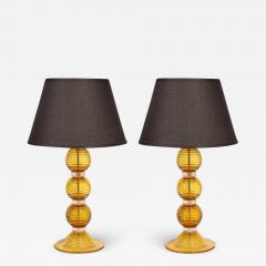 Pair of Hand Amber Hued Murano Lamps with 24 Karat Gold Bands - 2910752