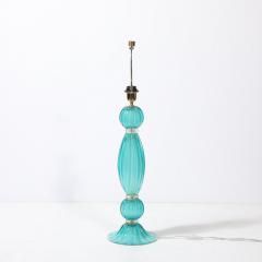 Pair of Hand Blown Aquamarine Murano Fluted Glass Table Lamps w 24 Karat Gold - 4304484