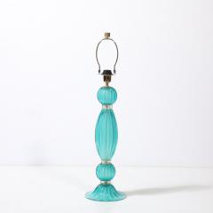 Pair of Hand Blown Aquamarine Murano Fluted Glass Table Lamps w 24 Karat Gold - 4304492