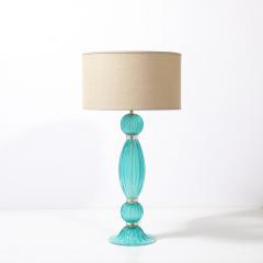 Pair of Hand Blown Aquamarine Murano Fluted Glass Table Lamps w 24 Karat Gold - 4304494