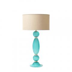 Pair of Hand Blown Aquamarine Murano Fluted Glass Table Lamps w 24 Karat Gold - 4304501