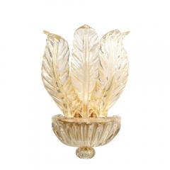 Pair of Hand Blown Modernist Murano Foglia Doro Glass Leaf Form Sconces - 2704722
