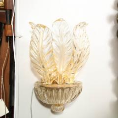 Pair of Hand Blown Modernist Murano Foglia Doro Glass Leaf Form Sconces - 2704724