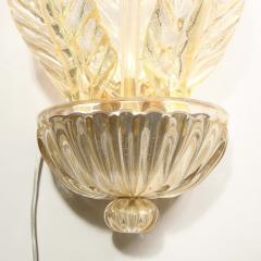 Pair of Hand Blown Modernist Murano Foglia Doro Glass Leaf Form Sconces - 2704733
