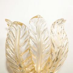 Pair of Hand Blown Modernist Murano Foglia Doro Glass Leaf Form Sconces - 2704756