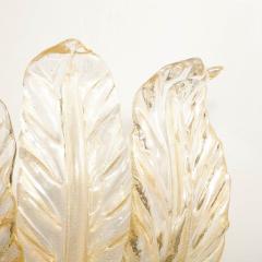 Pair of Hand Blown Modernist Murano Foglia Doro Glass Leaf Form Sconces - 2704758