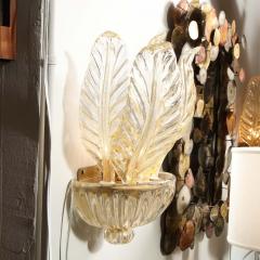 Pair of Hand Blown Modernist Murano Foglia Doro Glass Leaf Form Sconces - 2704763