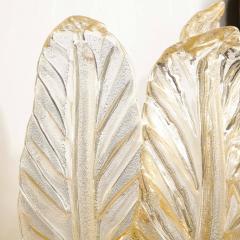 Pair of Hand Blown Modernist Murano Foglia Doro Glass Leaf Form Sconces - 2704765